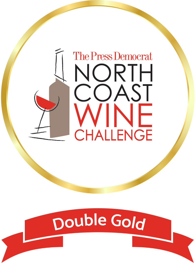 Gold Circle and Double Gold red banner, The Press Democrat North Coast Wine Challenge logo